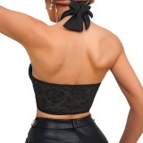 Outdoor Wear Low Back Mesh Strappy Sexy Halter Neck Camisole