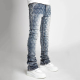 Men's Fashion Style Straight Denim Pants Fashionable Stretch Pearl Men's Jeans