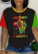 Plus Size Red Green Sleeve Printed Round Neck T-Shirt
