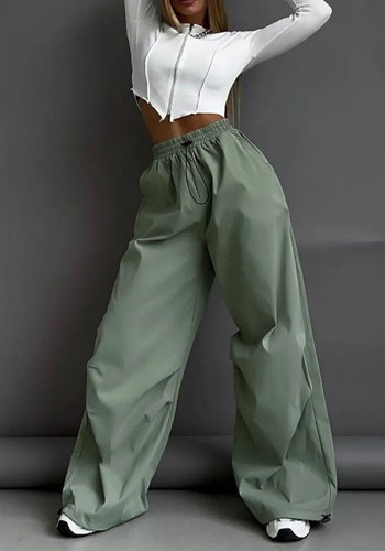 American High Waist Retro Street Style Straight Cargo Pants Spring Fashion Casual Trousers