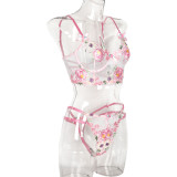 Floral Embroidery See-Through Two-Piece Lingerie Set