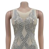 Women Solid mesh Beaded Mini Dress