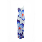 Summer Women Sexy Suspender Flower Print Maxi Dress