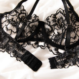 Black Embroidered Lace See Through Sexy Women's Lingerie Set