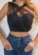 Women Sexy See-Through Mesh Patchwork Cross Backless Herringbone Wire Top