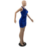 Women's Sexy Solid Color Halter Low Back Velvet Dress