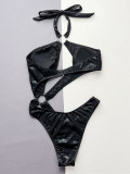 Women Sexy Black Snake Print Swimwear Bikini