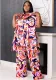 Women Printed Short Sleeve Shirt Collar and Pant Casual Two-piece Set