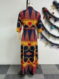 Women Sexy Print Lace-Up Maxi Dress