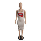 Women's Sexy Fashion Lip Printed Sleeveless Tank Dress