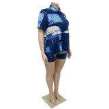 Plus Size Women Print Short Sleeve Two-piece Set