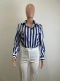 Women's Spring Fashionable Blue Striped Shirt