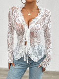 Women's Spring Summer Sexy Slim Long-Sleeved Lace Tops