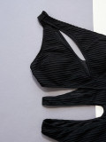 Women Bikini Solid Hollow Lace-Up One-piece Swimwear