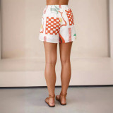 Women Print Slash Shoulder Strappy Top+ Shorts Two-piece Set