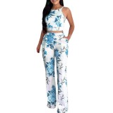 Casual Printed Sleeveless Women's Two Piece Pants Set