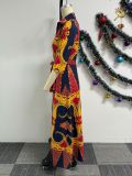 Women Sexy Print Lace-Up Maxi Dress