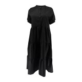 Plus Size Women Casual Button Turndown Collar Dress
