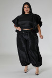 Women Ruffle Edge Sleeve Lace-Up Top and Elastic Pants Two-piece Set