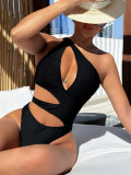 Women Bikini Solid Hollow Lace-Up One-piece Swimwear