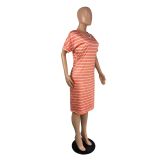 Women Striped Print V-Neck Casual Dress
