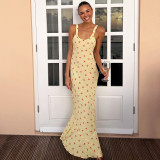 Women French Floral Summer Print Maxi Strap Dress