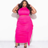 Plus Size Women Sexy Tassel Sleeveless Top And Skirt Two-piece Set