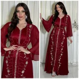 Women Muslim Beaded Robe Two Piece Set