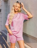 Spring Summer Casual Short Sleeve Pajamas Fashion Two Piece Shorts Set