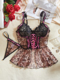 Sexy Lingerie Lace See-Through Temptation Nightgown Thong Two-Piece Set