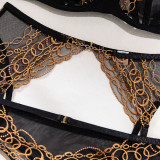 Embroidered See Through Lace Garter Leg Ring Sexy Lingerie Set