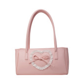 Lace Heart Print Bow Sweet Shoulder Women's Bag Trendy Fashion Underarm Bag