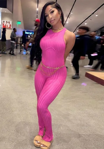 Women Summer Sexy Backless Strappy Solid Jumpsuit