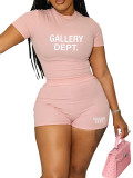 Women candy color Casual short-sleeved top and shorts two-piece set