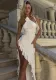 Women Sexy Halter Neck Flower Slit Dress
