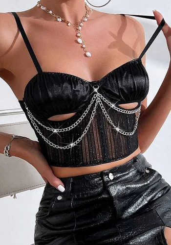 Sexy Nightclub Shiny Crop Top Hollow Chain Camisole