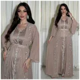 Women Muslim Beaded Robe Two Piece Set