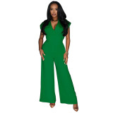 Fashionable Women's Solid Color Sleeveless V-Neck Wide Leg Jumpsuit