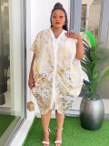 African Plus Size Women's Shiny Mesh Dress Strap Solid Basic Dress Two Piece Set