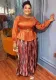 African Women's Plus Size Embroidered Beaded Chic Career Two Piece Pleated Skirt Set