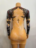 Women's Mesh Printing Round Neck Short Fashion Sexy Dress