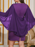 Plus Size Women's Round Neck Chiffon Shawl Sequin Slim Formal Party Party