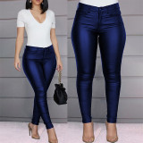 Autumn And Winter Solid Color Pu Leather Casual Sexy Tight Pants Women's Trousers