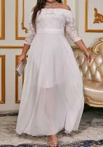 Plus Size Women's Elegant Off Shoulder Half-Sleeve Chiffon Lace Formal Party Dress