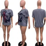 Women's Spring And Summer Print Loose Round Neck Plus Size Short Sleeve T-Shirt Top