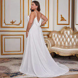 Spring And Summer Chic Elegant Solid Color Strap Low Back Trailing Formal Party Women's Wedding Dress