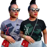 Women's Spring And Summer Print Loose Round Neck Plus Size Short Sleeve T-Shirt Top