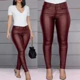 Autumn And Winter Solid Color Pu Leather Casual Sexy Tight Pants Women's Trousers