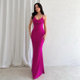 Spring And Summer Women's Luxury Chic Low Back Solid Color Slim Fishtail Dress