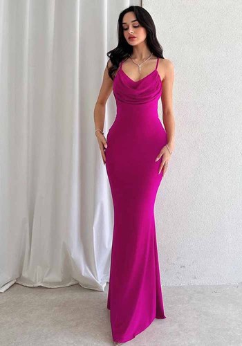 Spring And Summer Women's Luxury Chic Low Back Solid Color Slim Fishtail Dress